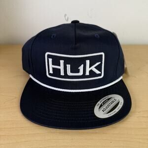 HUK Fishing Rope Hat Trucker Cap‎ Navy Adjustable Navy Blue/White Outdoor Sporty
